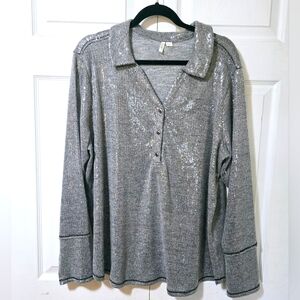 WORN ONCE! CATO Women's Size 18/20 Silver Blingy Shiny Sequins Long Sleeve Tunic